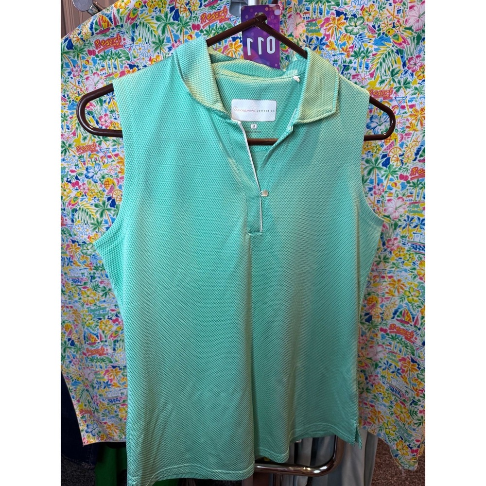011 Tournament Collection Women Sleeveless Polo Shirt Mint Green Golf Top Size M